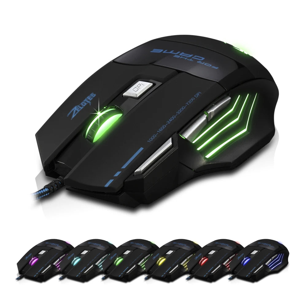T-80 Gaming Mouse 7200 DPI Backlight Multi Color LED Optical 7 Button Mouse Gamer USB Wired Gaming Mouse for Pro Gamer