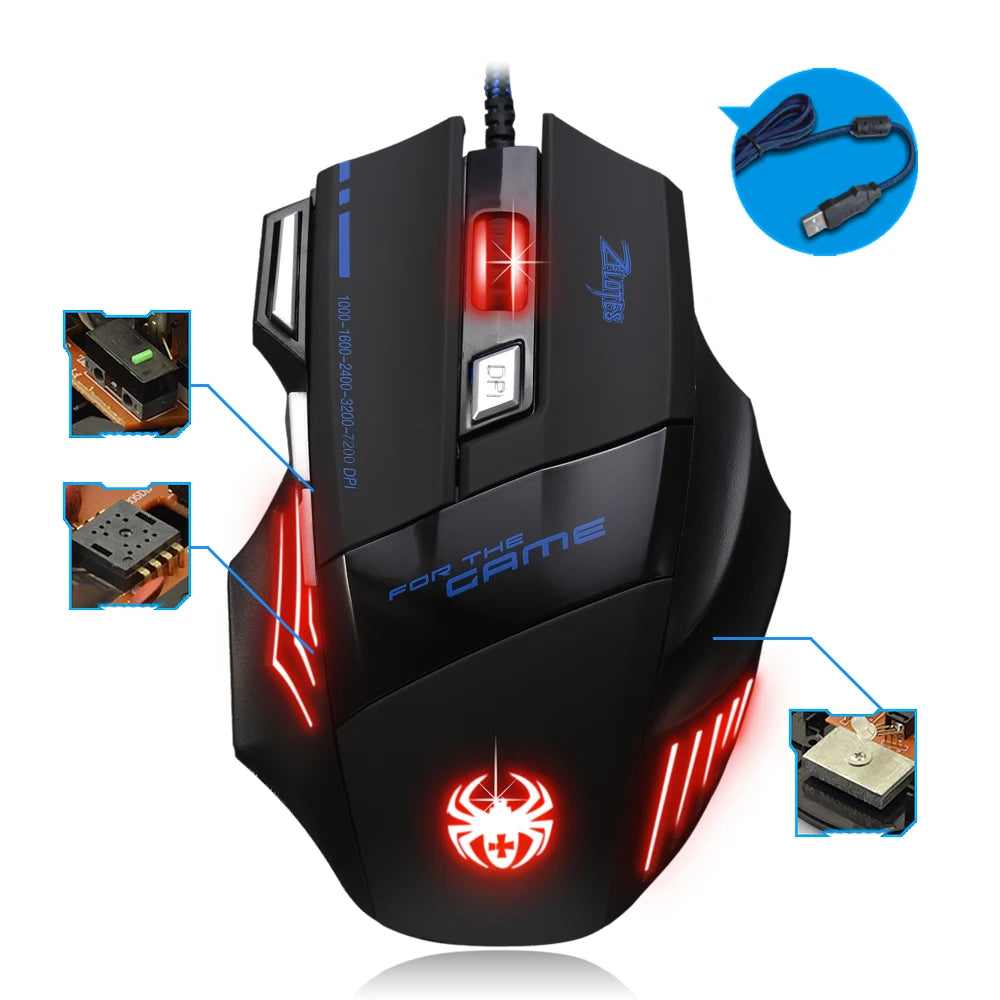 T-80 Gaming Mouse 7200 DPI Backlight Multi Color LED Optical 7 Button Mouse Gamer USB Wired Gaming Mouse for Pro Gamer