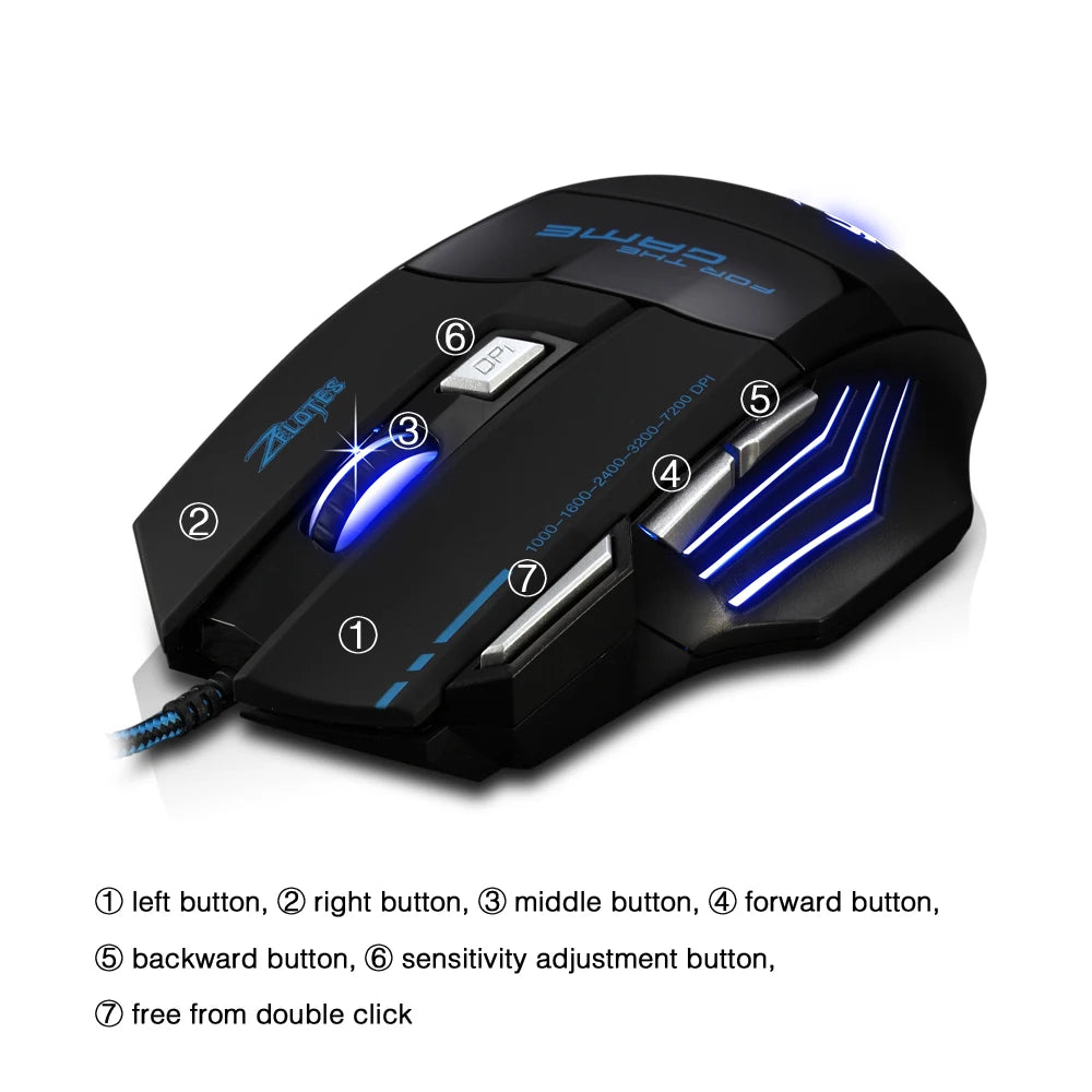 T-80 Gaming Mouse 7200 DPI Backlight Multi Color LED Optical 7 Button Mouse Gamer USB Wired Gaming Mouse for Pro Gamer