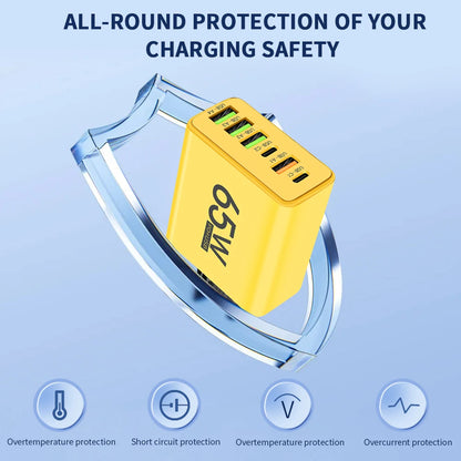 65W USB Phone Charger 6 Ports Type C Fast Charging QC3.0 for Iphone Samsung Xiaomi EU/US Plug Quick Charge Wall Chargers Adapter