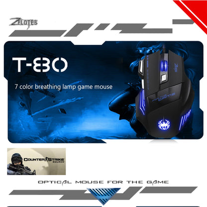 T-80 Gaming Mouse 7200 DPI Backlight Multi Color LED Optical 7 Button Mouse Gamer USB Wired Gaming Mouse for Pro Gamer