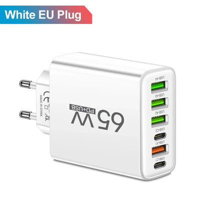 65W USB Phone Charger 6 Ports Type C Fast Charging QC3.0 for Iphone Samsung Xiaomi EU/US Plug Quick Charge Wall Chargers Adapter